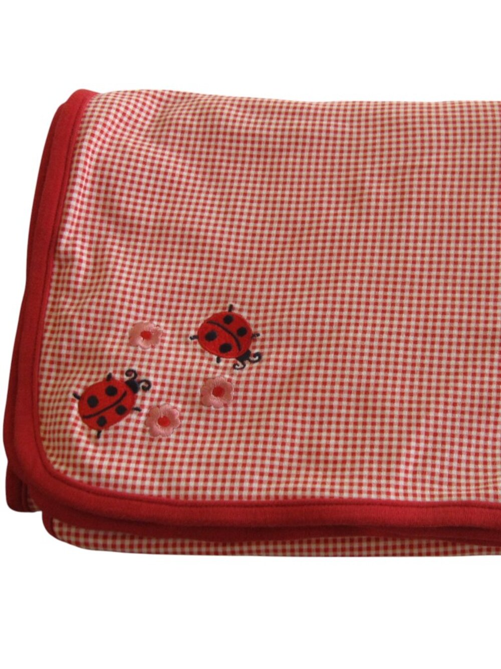Vintage Y2K Gymboree Red Ladybug Baby Blanket • Gingham Check • Rainbow Tag